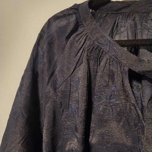 Torrid Chiffon Embroidered Tie Front Peasant Top Blouse - Picture 6 of 11